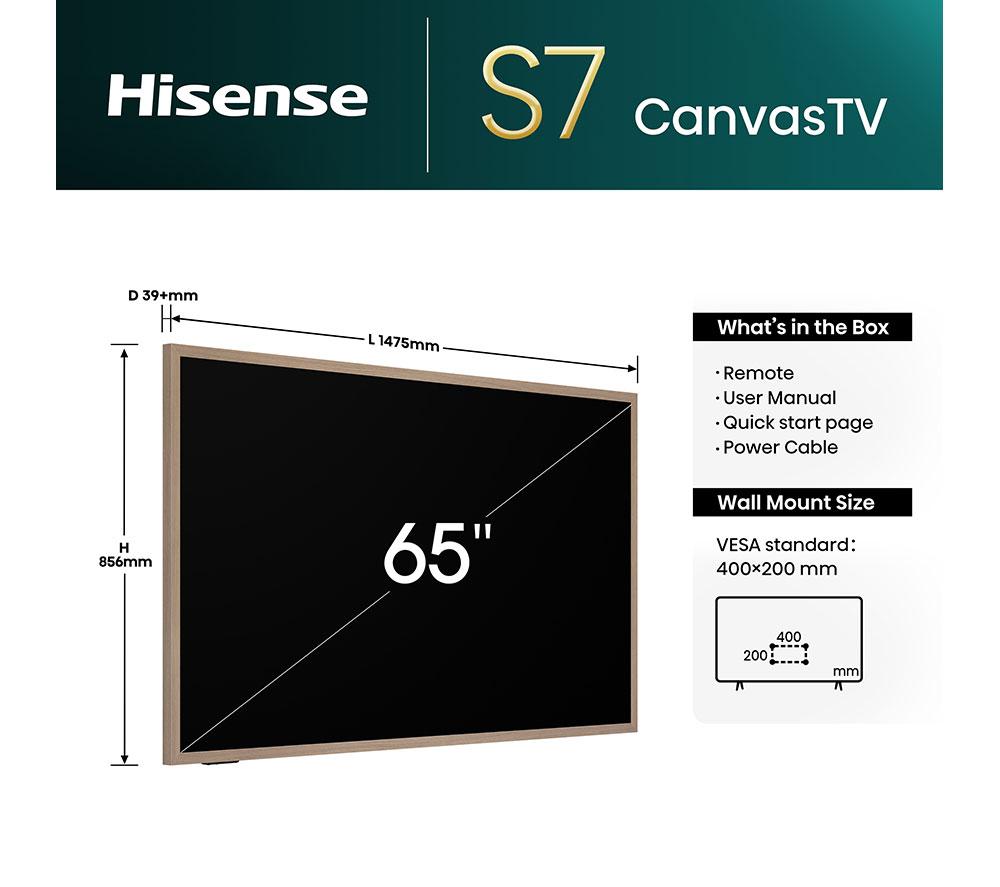 HISENSE Canvas S7NQ 65" QLED 4K Smart TV with Freely & Art Mode - 65S7NQTUK image number 16 of 17