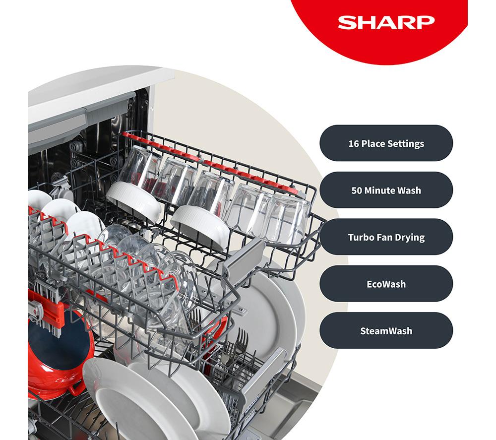 SHARP QW-NA1FF45D6W-EN Full-size Dishwasher - White image number 3 of 11