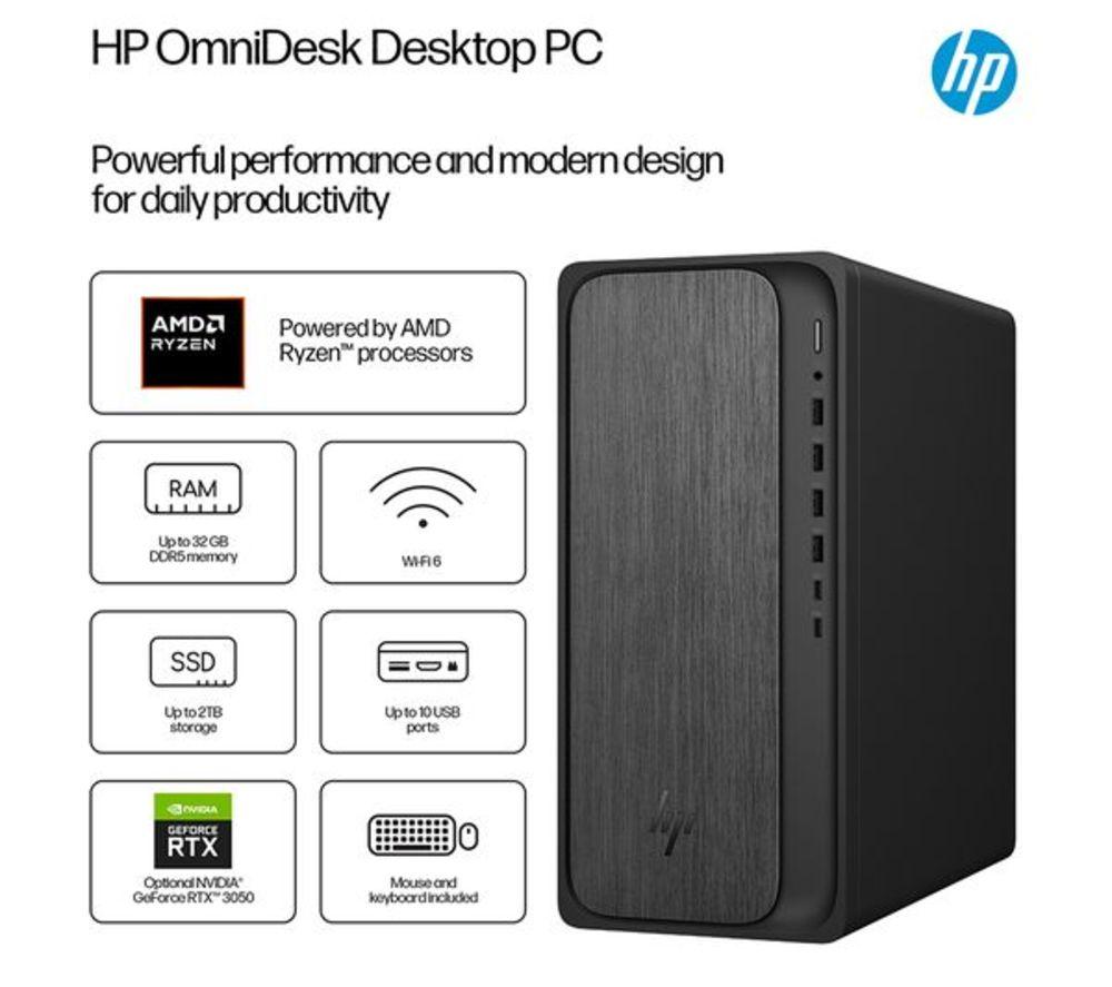 HP OmniDesk M02-0000na Refurbished Desktop PC - AMD Ryzen 5, 512 GB SSD, Grey Wood (Very Good Condition) image number 6 of 18
