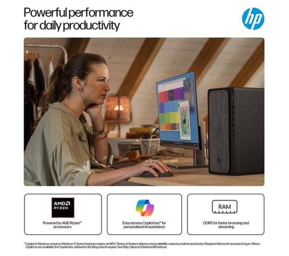 HP OmniDesk M02-0000na Refurbished Desktop PC - AMD Ryzen 5, 512 GB SSD, Grey Wood (Very Good Condition) image number 11 of 18