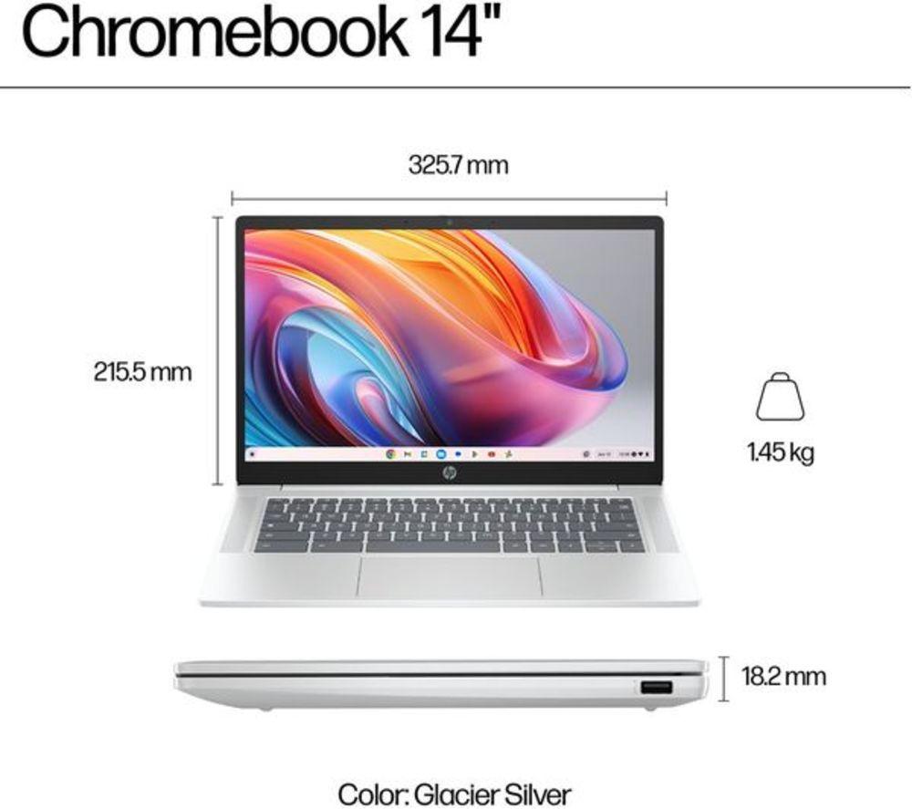 HP 14a-nf0501sa 14" Refurbished Chromebook - Intel&reg; N100, 128 GB UFS, Silver (Very Good Condition) image number 4 of 18