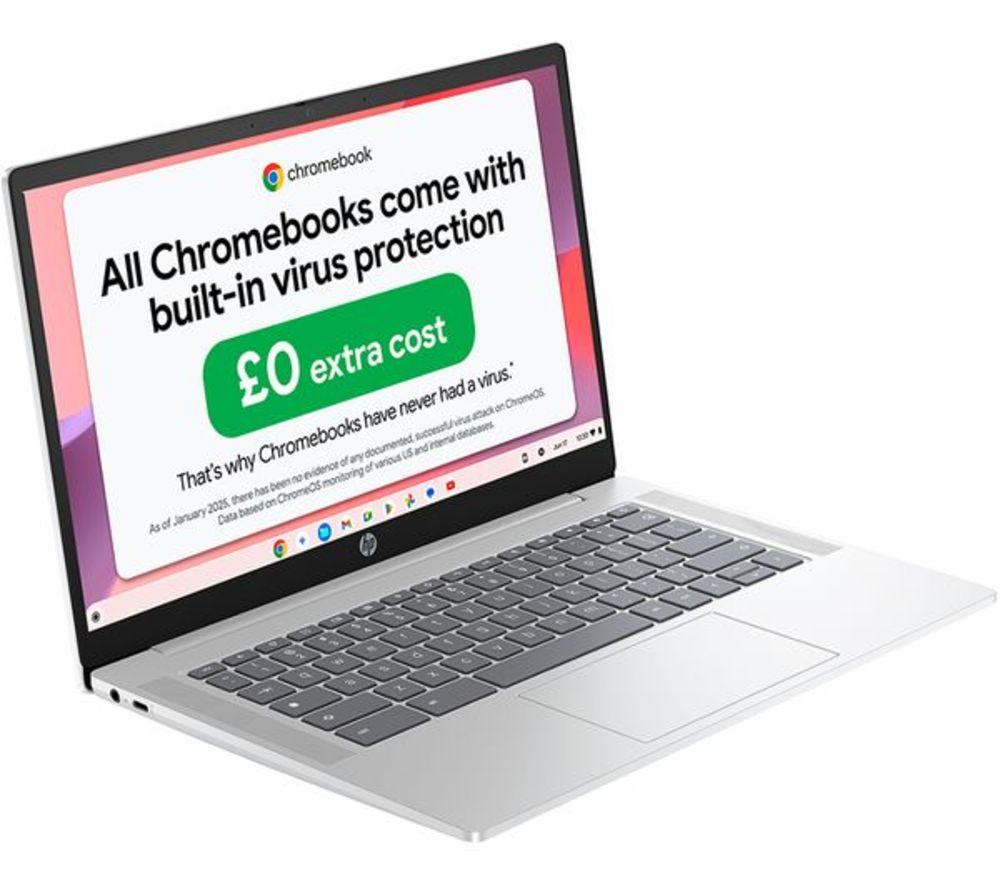 HP 14a-nf0501sa 14" Refurbished Chromebook - Intel&reg; N100, 128 GB UFS, Silver (Very Good Condition) image number 6 of 18