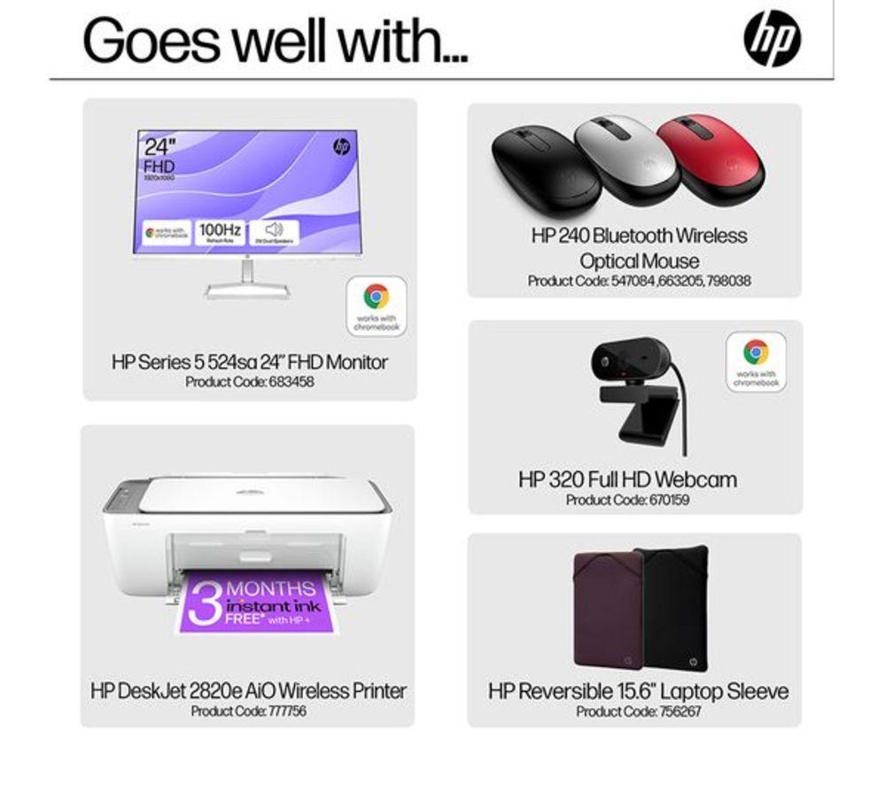 HP 14a-nf0501sa 14" Refurbished Chromebook - Intel&reg; N100, 128 GB UFS, Silver (Very Good Condition) image number 7 of 18