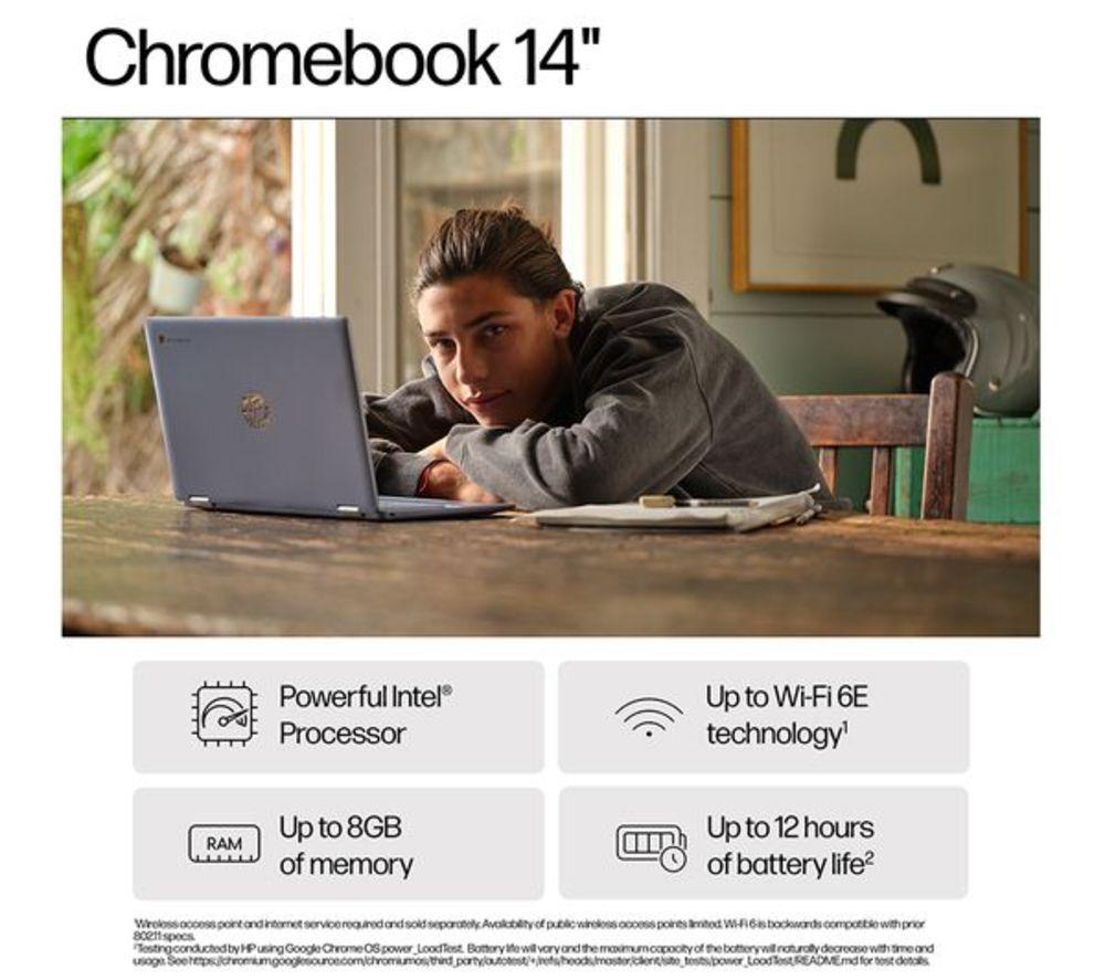 HP 14a-nf0501sa 14" Refurbished Chromebook - Intel&reg; N100, 128 GB UFS, Silver (Very Good Condition) image number 8 of 18
