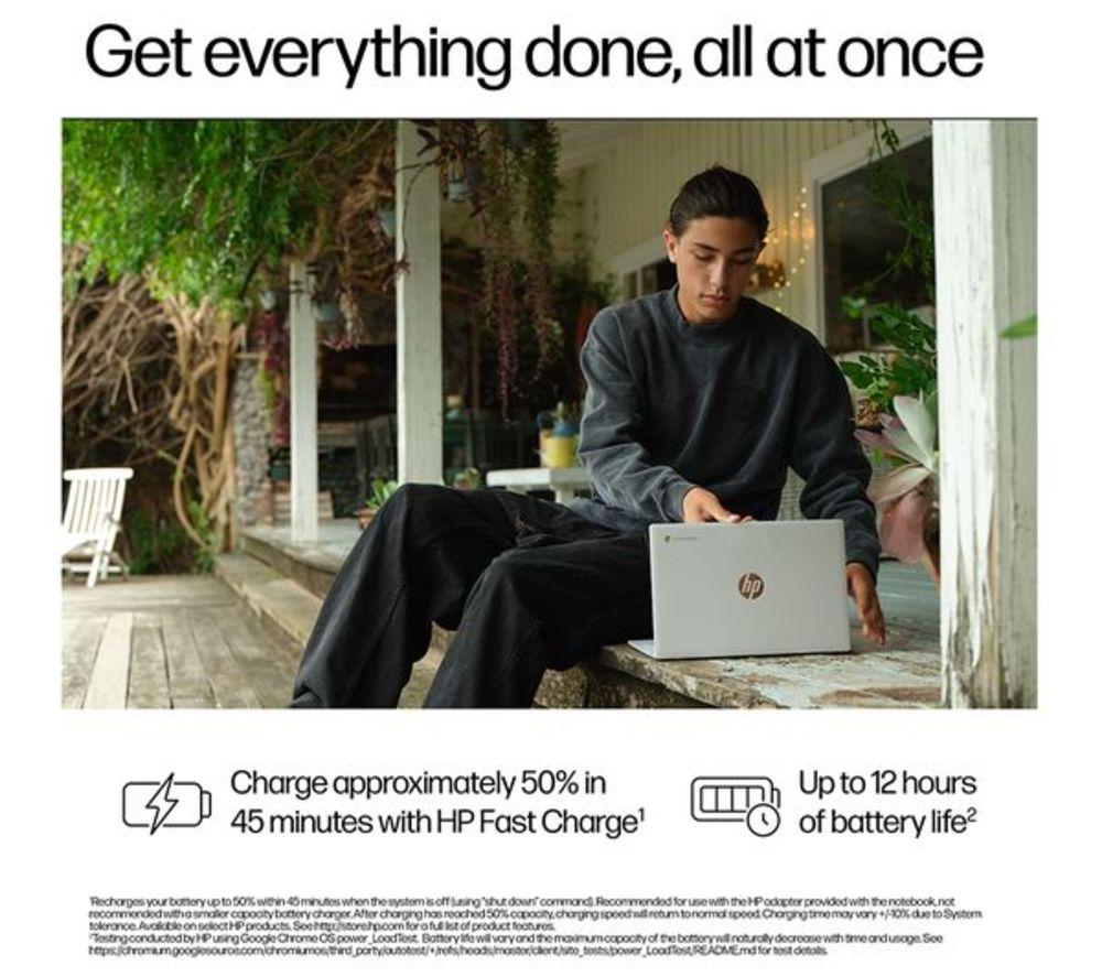 HP 14a-nf0501sa 14" Refurbished Chromebook - Intel&reg; N100, 128 GB UFS, Silver (Very Good Condition) image number 9 of 18