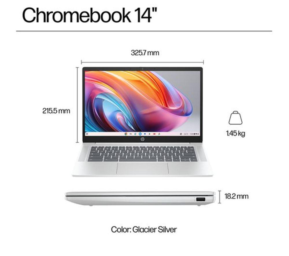 HP 14a-nf0501sa 14" Refurbished Chromebook - Intel&reg; N100, 128 GB UFS, Silver (Very Good Condition) image number 12 of 18