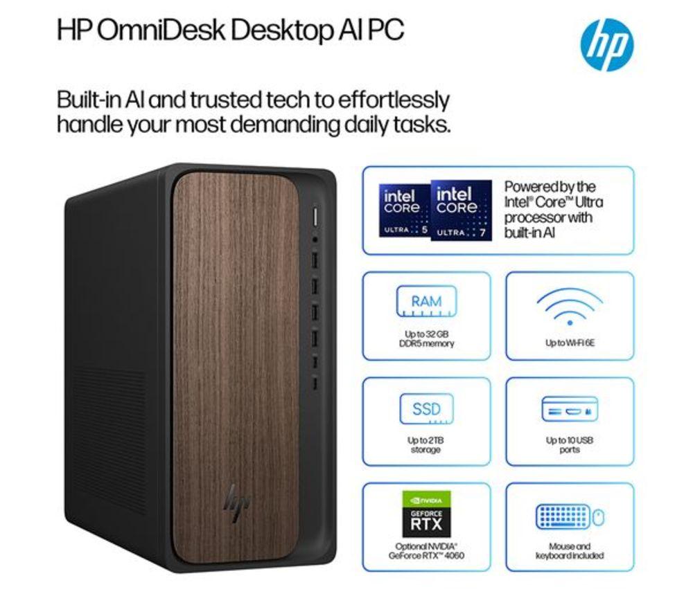 HP OmniDesk M03-0000na AI Refurbished Desktop PC - Intel&reg; Core&trade; Ultra 7, 1 TB SSD, Dark Wood (Very Good Condition) image number 5 of 19
