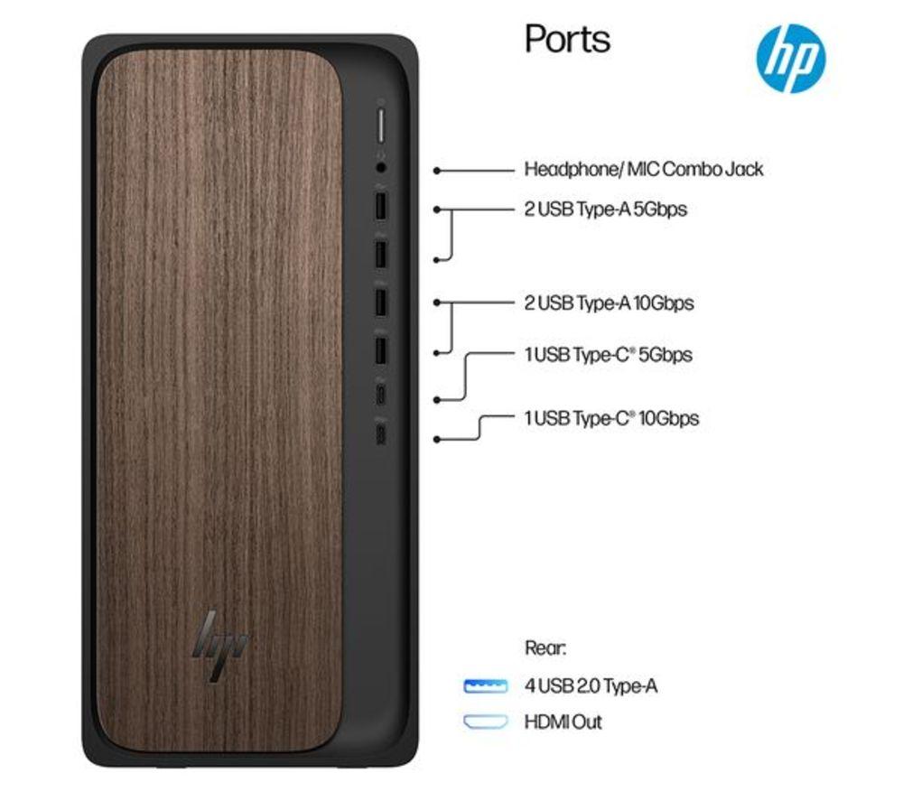 HP OmniDesk M03-0000na AI Refurbished Desktop PC - Intel&reg; Core&trade; Ultra 7, 1 TB SSD, Dark Wood (Very Good Condition) image number 6 of 19