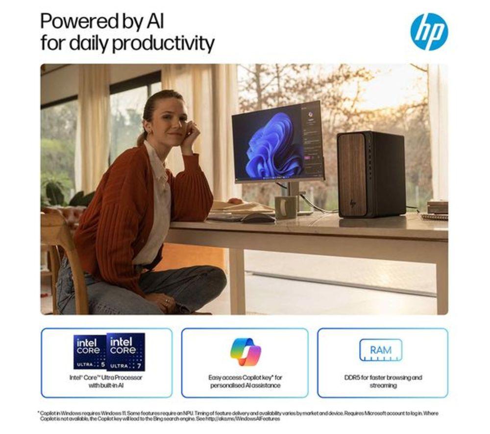 HP OmniDesk M03-0000na AI Refurbished Desktop PC - Intel&reg; Core&trade; Ultra 7, 1 TB SSD, Dark Wood (Very Good Condition) image number 8 of 19
