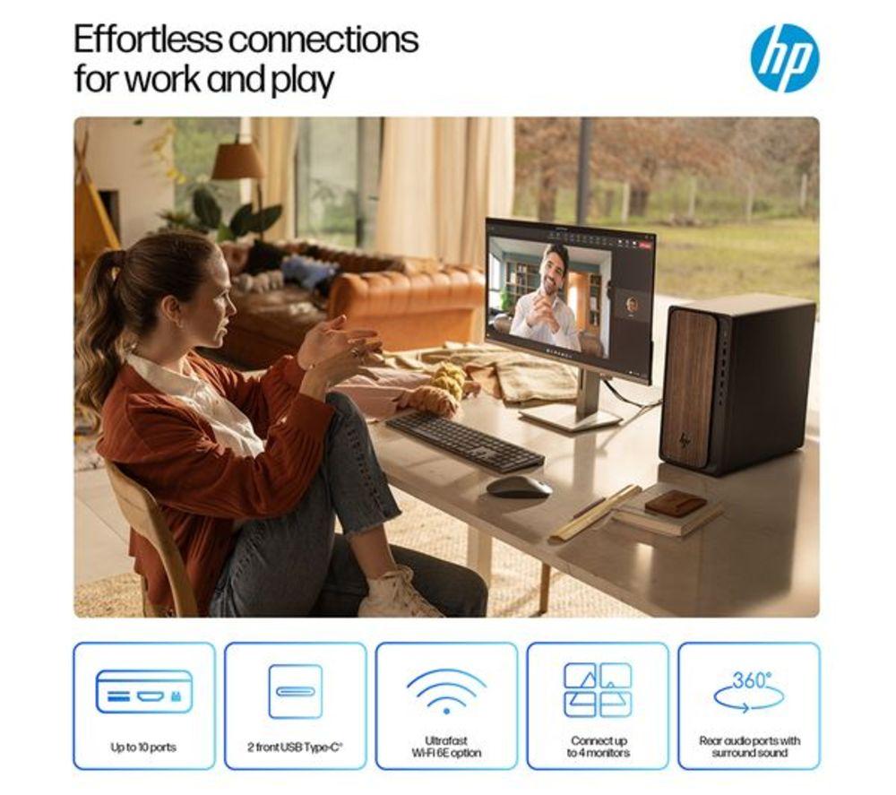 HP OmniDesk M03-0000na AI Refurbished Desktop PC - Intel&reg; Core&trade; Ultra 7, 1 TB SSD, Dark Wood (Very Good Condition) image number 9 of 19