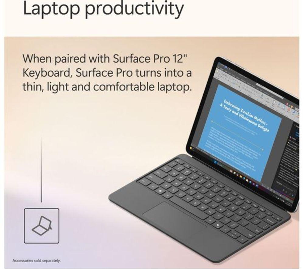 MICROSOFT 12" Refurbished Surface Pro, Copilot+ PC - Snapdragon X Plus, 256 GB SSD, Platinum (Excellent Condition) image number 9 of 16