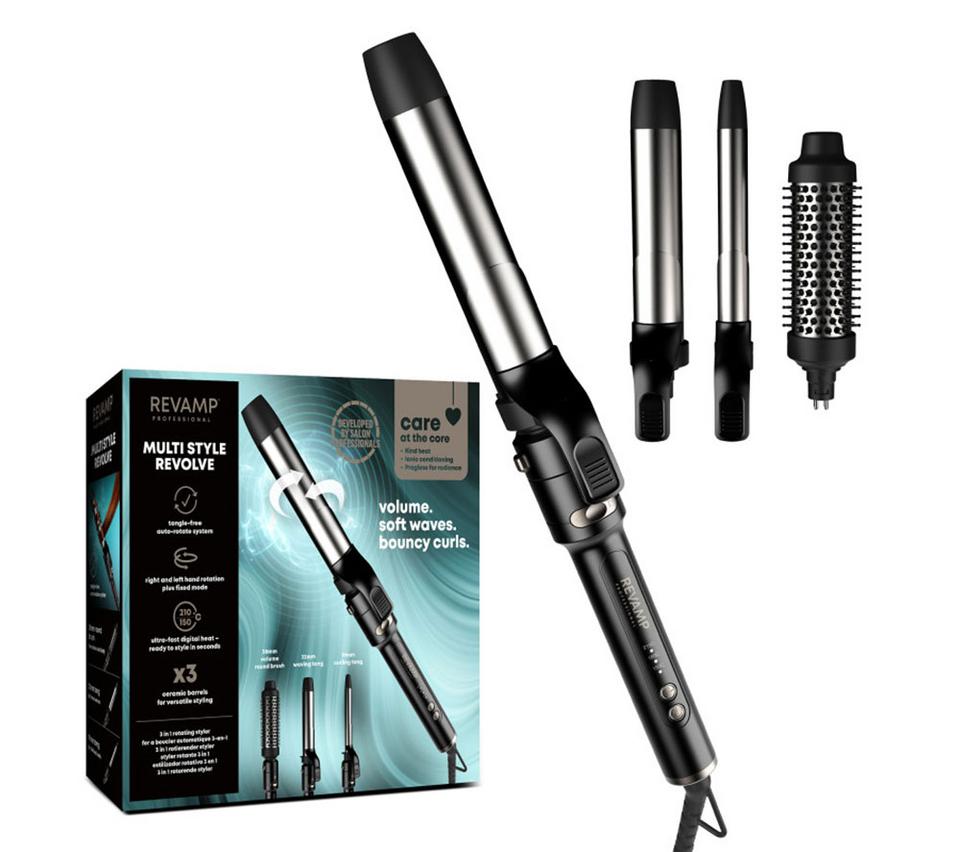 REVAMP Multi Style Revolve 3-in-1 Rotating Hair Styler - Black & Gold