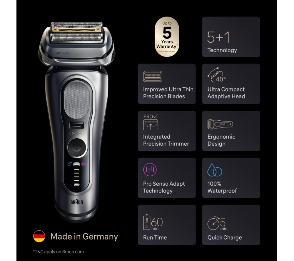 BRAUN Series 9 Pro+ 9667cc Wet & Dry Electric Shaver - Silver image number 8 of 8
