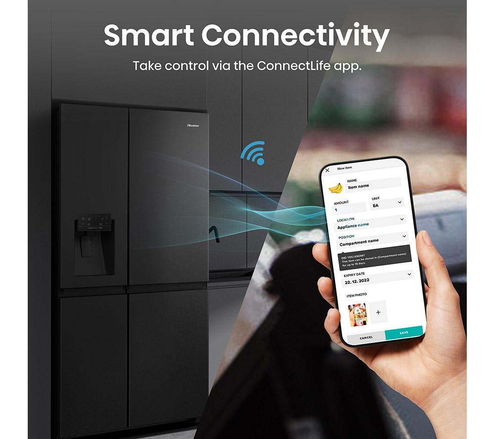 HISENSE PureFlat Infinite RS818N4TFC American-Style Smart Fridge Freezer - Black image number 6 of 12