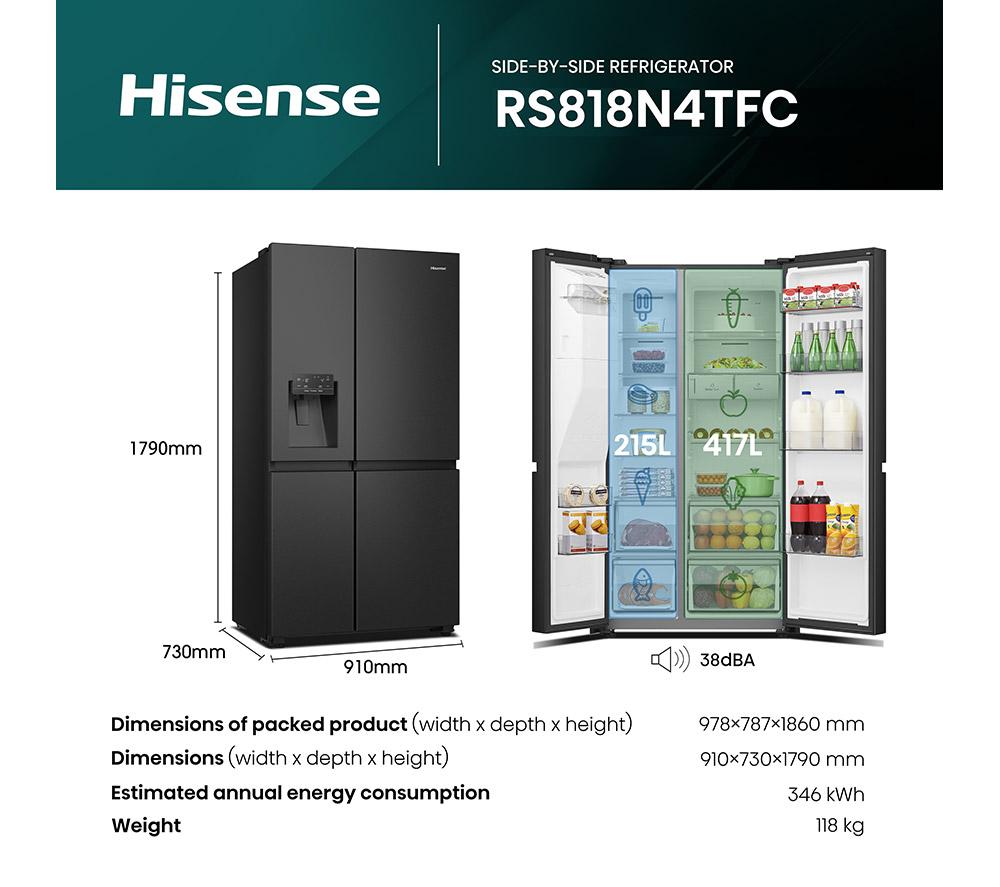 HISENSE PureFlat Infinite RS818N4TFC American-Style Smart Fridge Freezer - Black image number 10 of 12