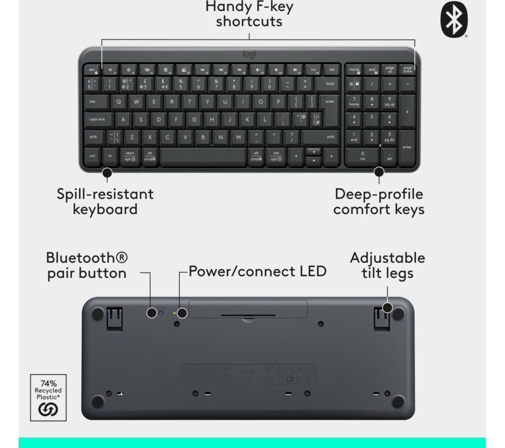LOGITECH K250 Wireless Keyboard - Graphite image number 3 of 5
