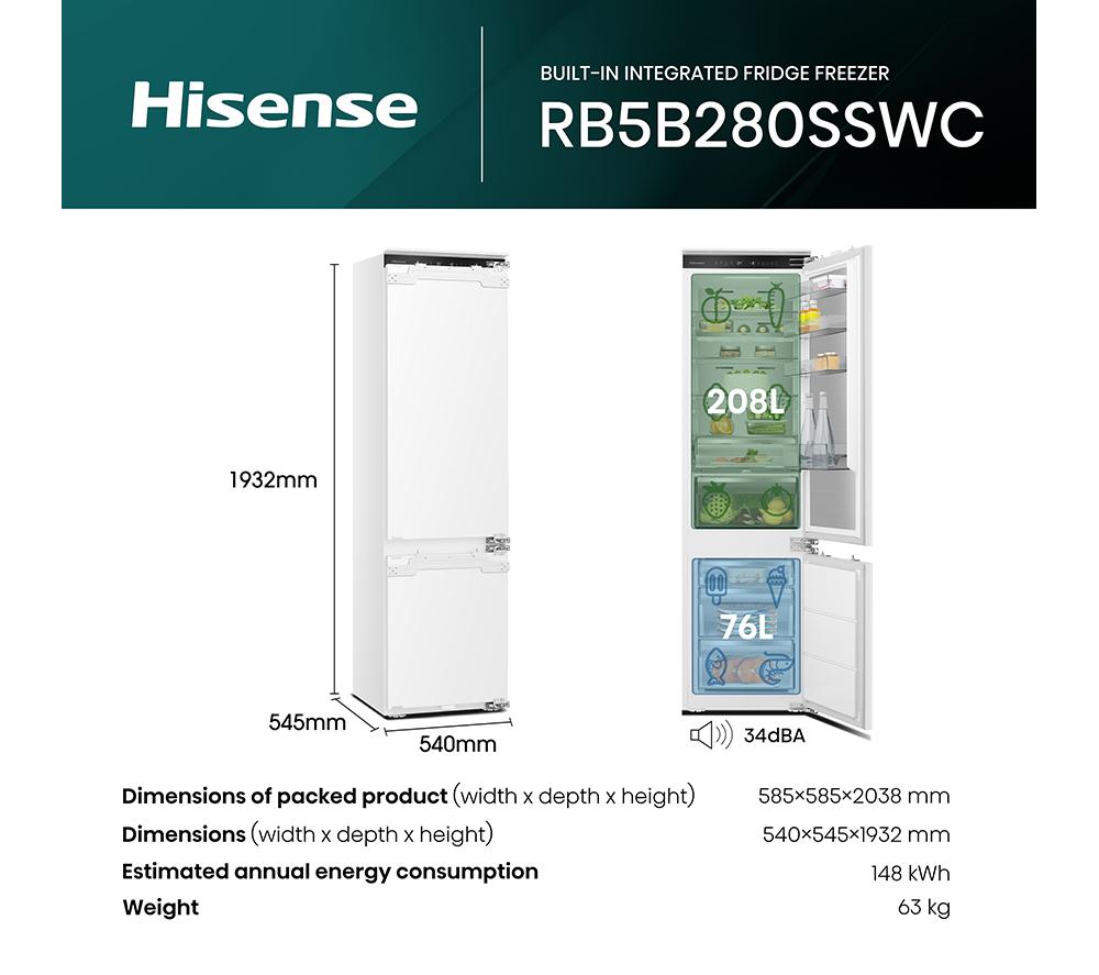 HISENSE RB5B280SSWC Integrated Smart 70/30 Fridge Freezer - Fixed Hinge image number 13 of 17