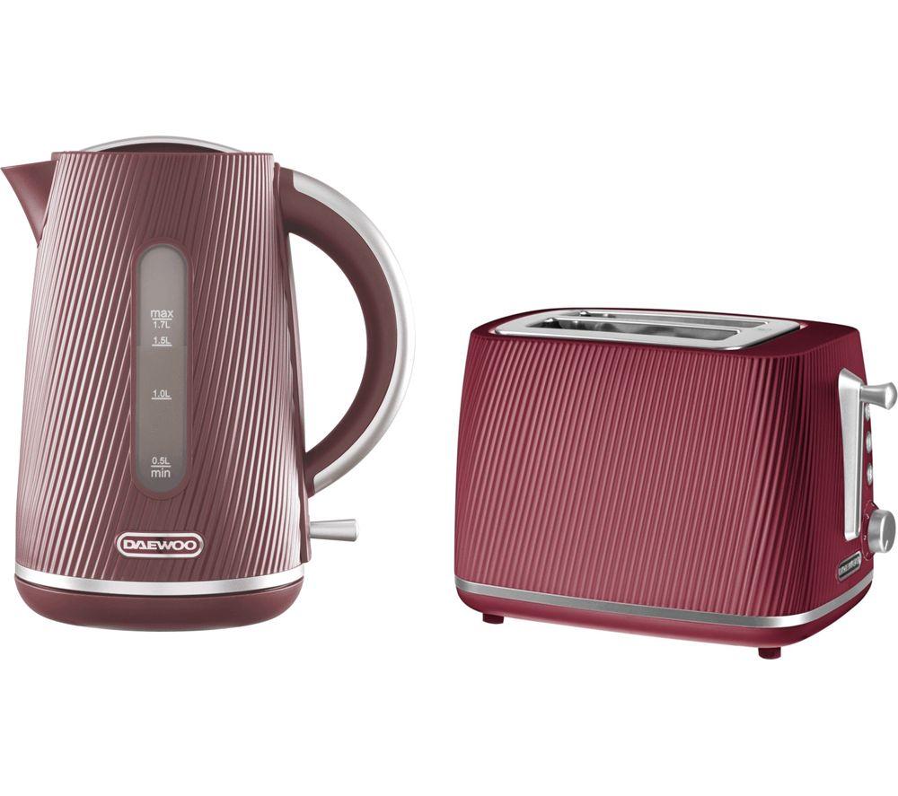Daewoo Cascade Sda2911ge Jug Kettle And 2-Slice Toaster Bundle - Ruby Red, Red