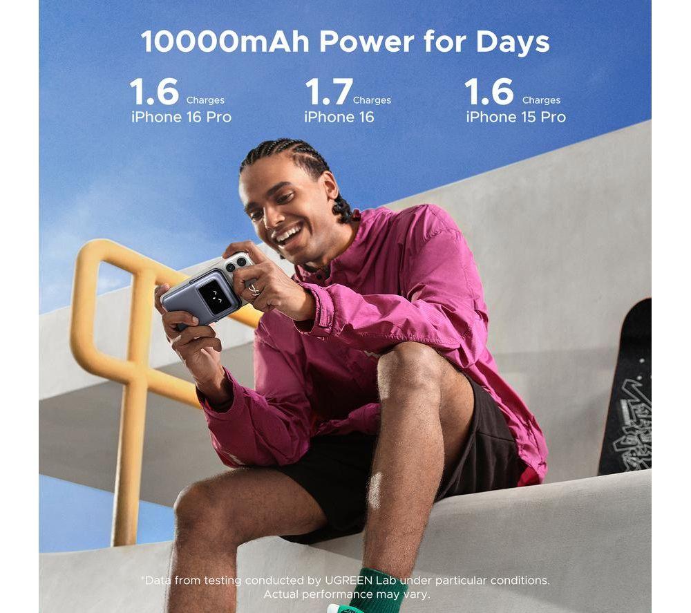 UGREEN Uno 10000 mAh Magnetic Portable Power Bank - Grey image number 5 of 6