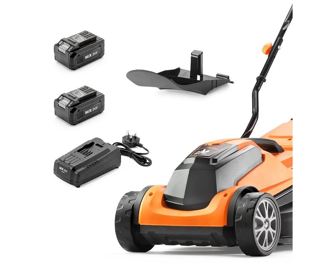 LAWNMASTER MX 24V Cordless Lawn Mower with 2 Batteries - Orange & Black image number 2 of 9