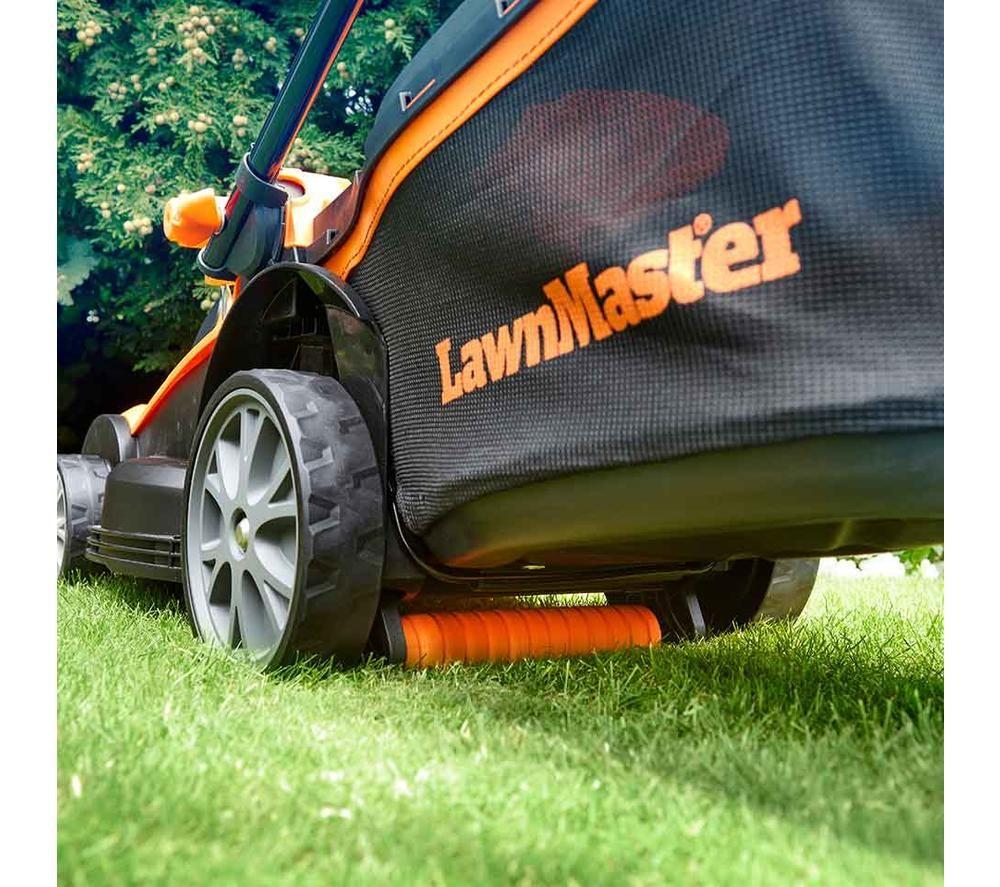 LAWNMASTER MX 24 V Cordless Rotary Lawn Mower with 2 Batteries - Orange & Black image number 10 of 11
