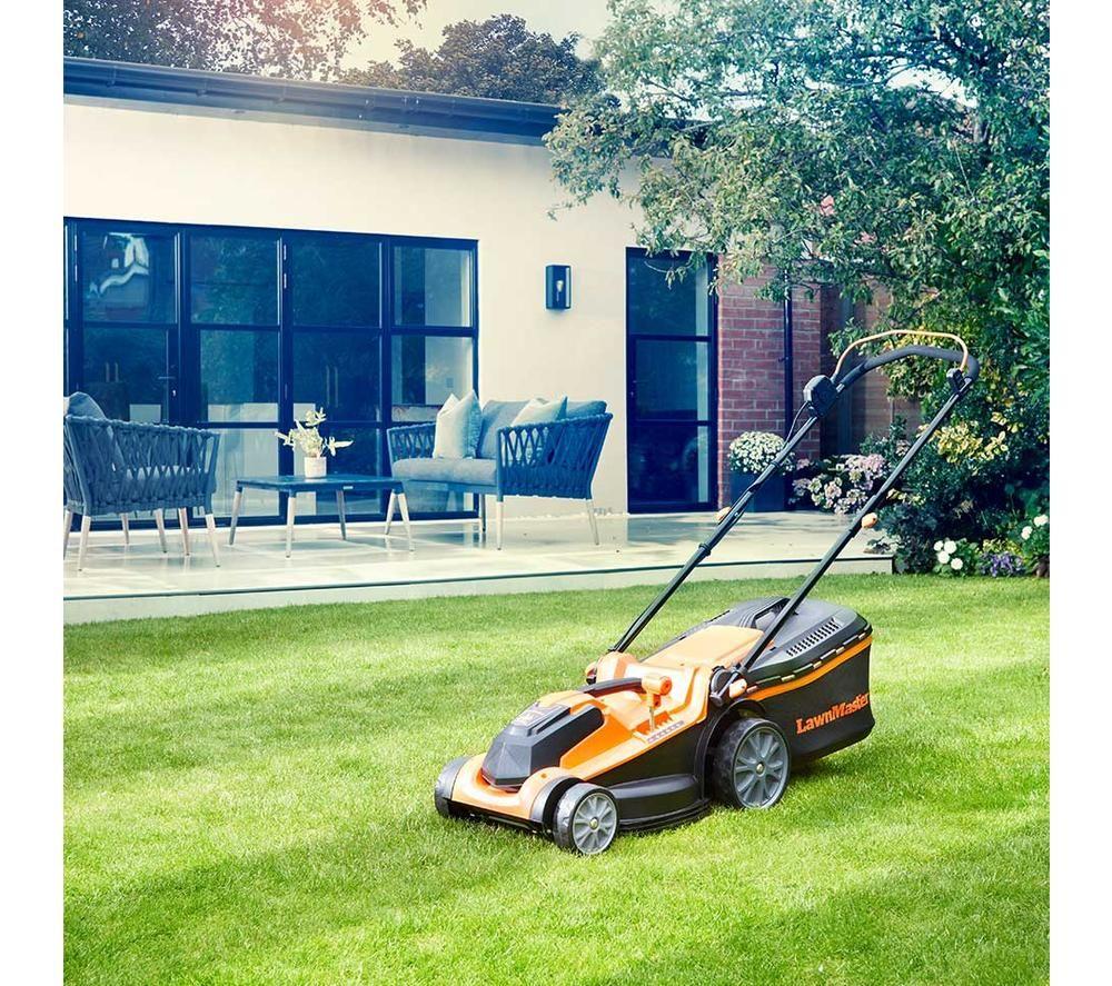 LAWNMASTER MX 24 V Cordless Rotary Lawn Mower with 2 Batteries - Orange & Black image number 11 of 11