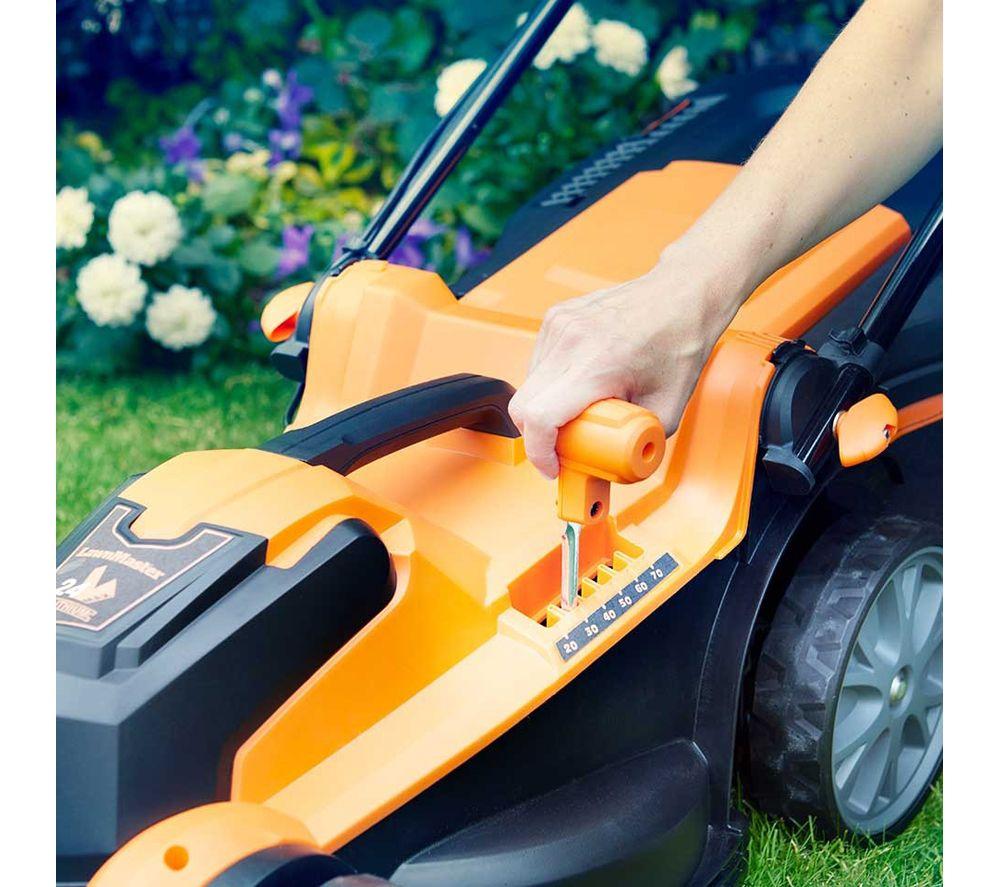 LAWNMASTER CLMF2437G COMBO Cordless Rotary Lawn Mower & Grass Trimmer Set with 2 Batteries - Orange & Black image number 3 of 7