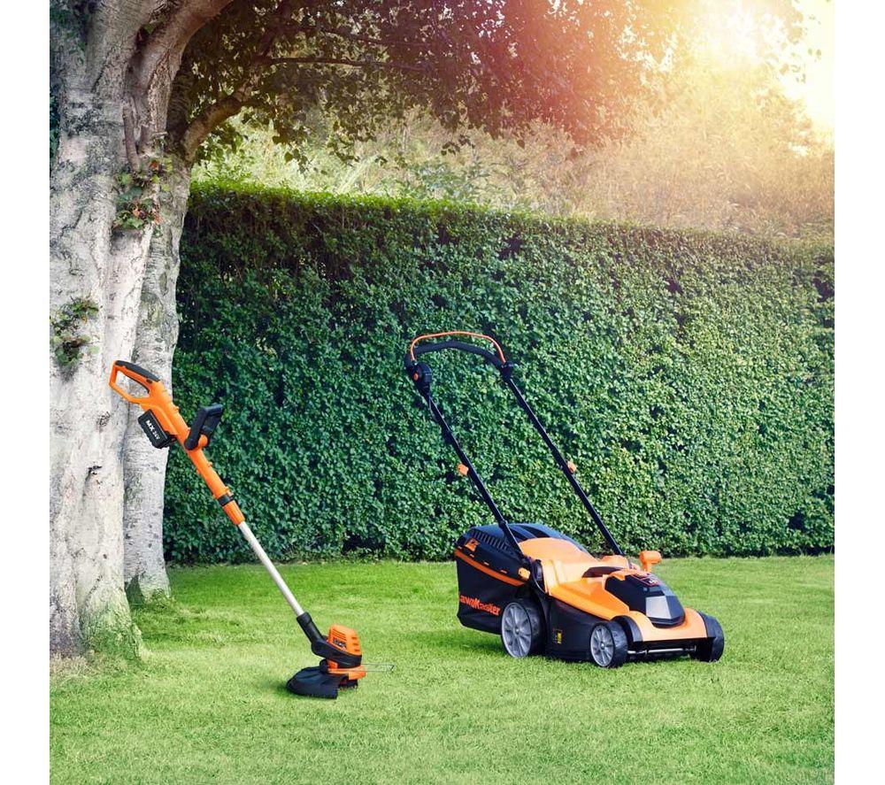 LAWNMASTER CLMF2437G COMBO Cordless Rotary Lawn Mower & Grass Trimmer Set with 2 Batteries - Orange & Black image number 6 of 7