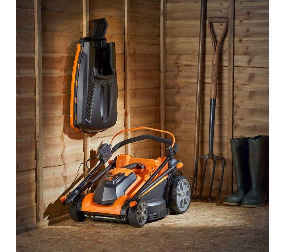 LAWNMASTER CLMF2437G COMBO Cordless Rotary Lawn Mower & Grass Trimmer Set with 2 Batteries - Orange & Black image number 7 of 7