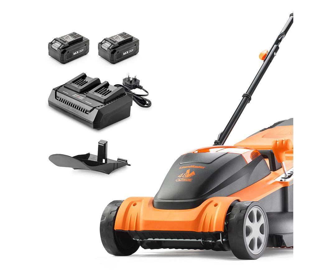 LAWNMASTER CLMF4841E-1-01 Cordless Rotary Lawn Mower with 2 Batteries - Orange & Black image number 2 of 14