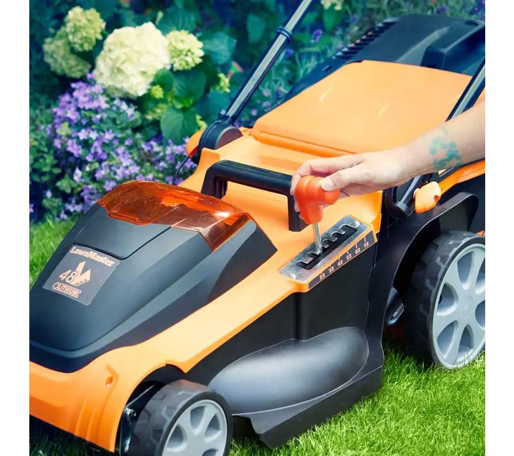 LAWNMASTER CLMF4841E-1-01 Cordless Rotary Lawn Mower with 2 Batteries - Orange & Black image number 5 of 14