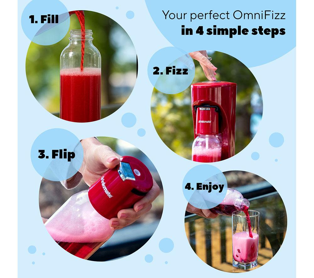 DRINKMATE OmniFizz Sparkling Water Maker with 2 CO2 Cylinders - Royal Red image number 5 of 8