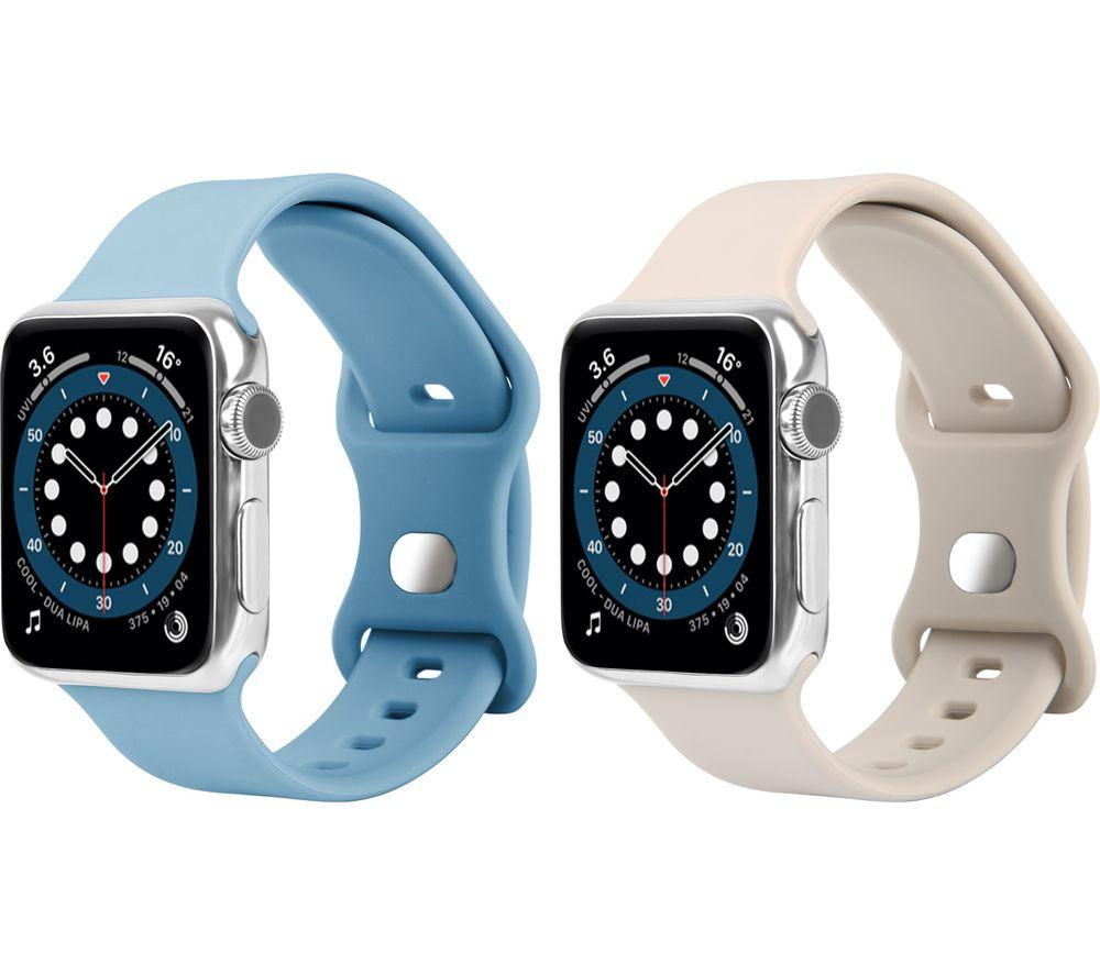 SANDSTROM Apple Watch 42-49 mm (Series 1/2/3) Silicone Strap - Set of 2, Light Blue & Beige image number 3 of 4