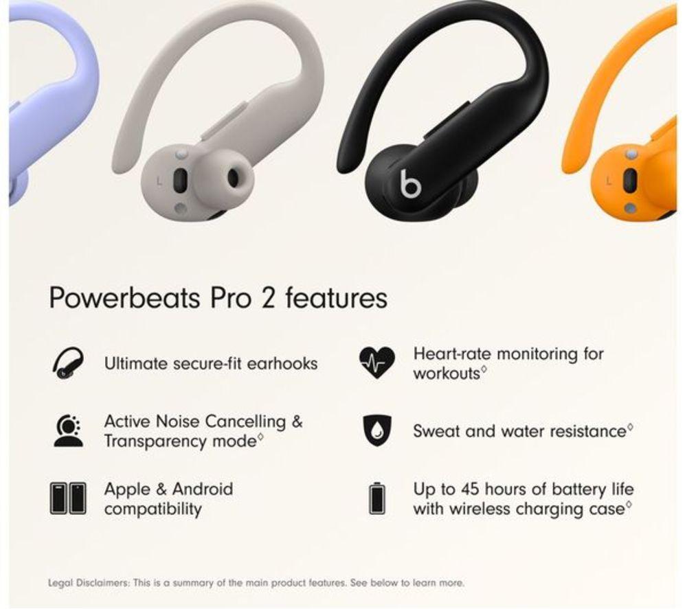BEATS Powerbeats Pro 2 Wireless Bluetooth Noise-Cancelling Refurbished Sports Earbuds - Jet Black, Excellent Condition image number 2 of 7
