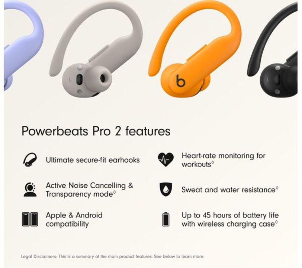 BEATS Powerbeats Pro 2 Wireless Bluetooth Noise-Cancelling Refurbished Sports Earbuds - Electric Orange, Excellent Condition image number 2 of 6