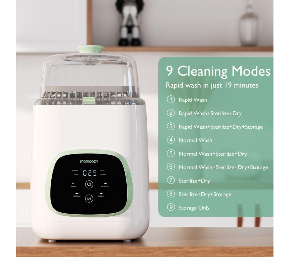 MOMCOZY KleanPal Pro Baby Bottle Washer, Steriliser & Dryer - White & Green image number 2 of 7