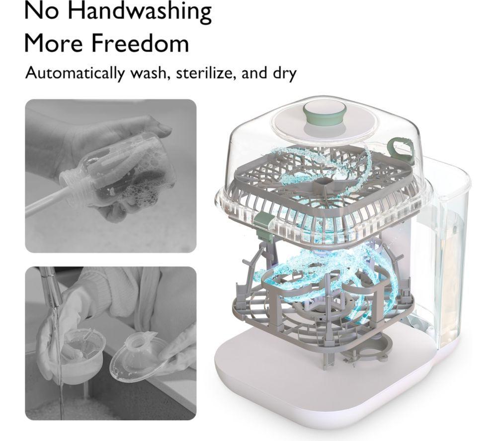 MOMCOZY KleanPal Pro Baby Bottle Washer, Steriliser & Dryer - White & Green image number 4 of 7