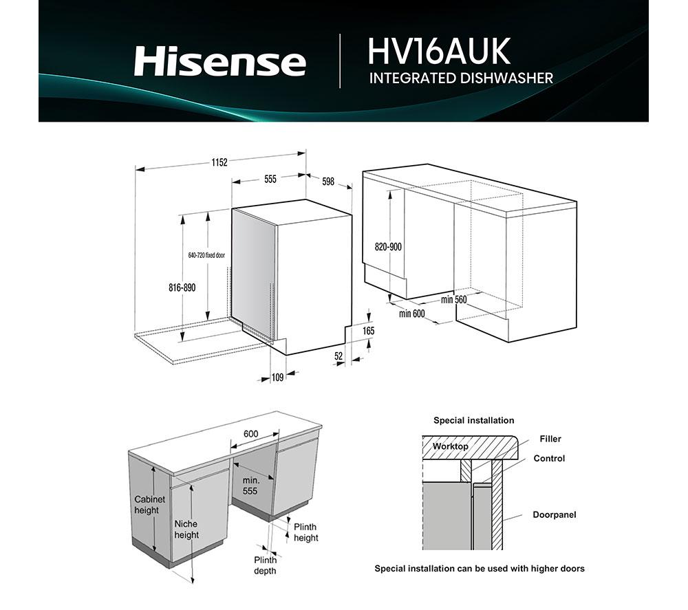 HISENSE HV16AUK Full-Size Fully Integrated Dishwasher image number 13 of 22