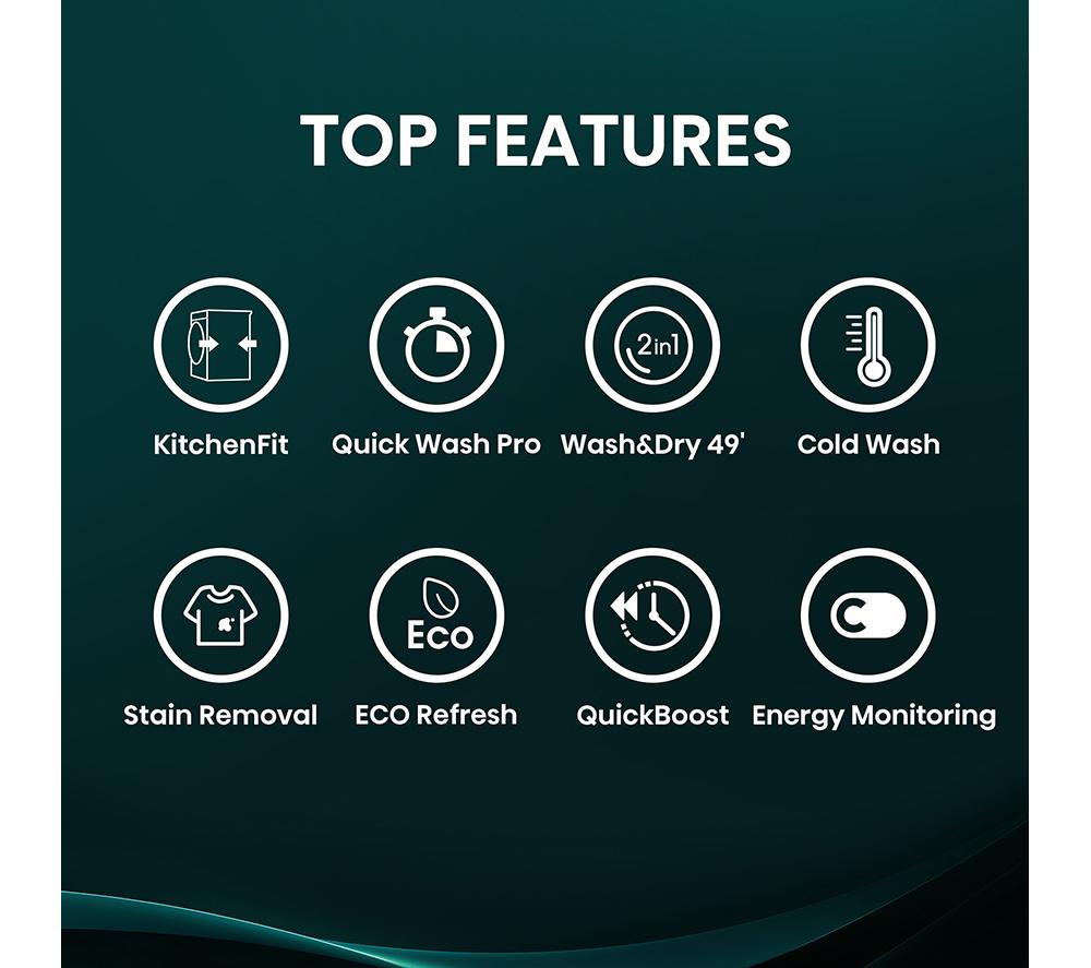 HISENSE KitchenFit 5i Series WD5I9043BBFS WiFi-enabled 9 kg Washer Dryer - Black image number 2 of 28
