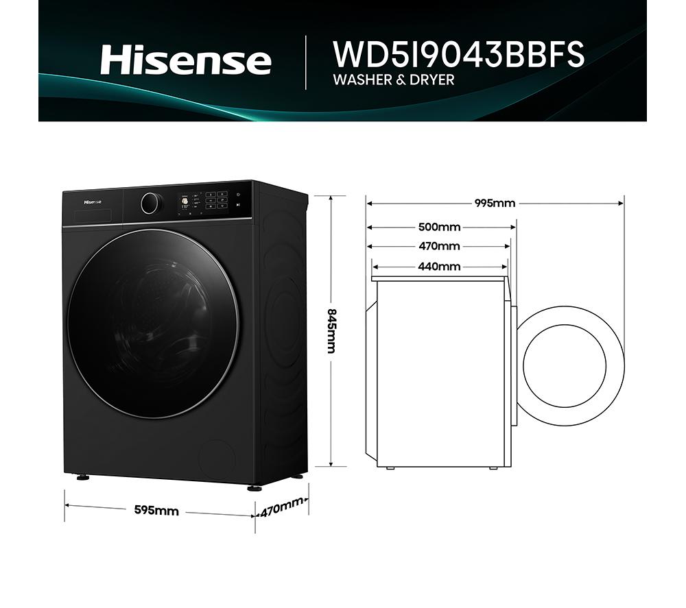 HISENSE KitchenFit 5i Series WD5I9043BBFS WiFi-enabled 9 kg Washer Dryer - Black image number 15 of 28