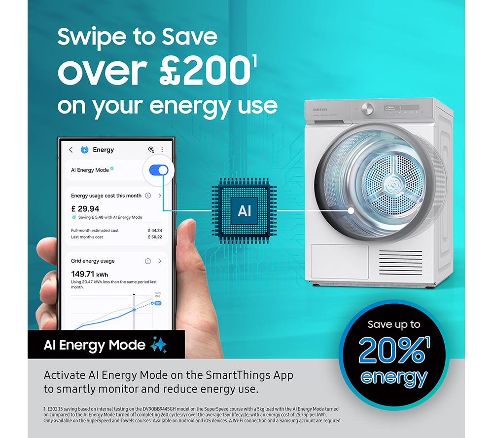 SAMSUNG Series 5 AI Energy DV90DG52A0ABEU WiFi-enabled 9 kg Heat Pump Tumble Dryer - Black image number 12 of 12
