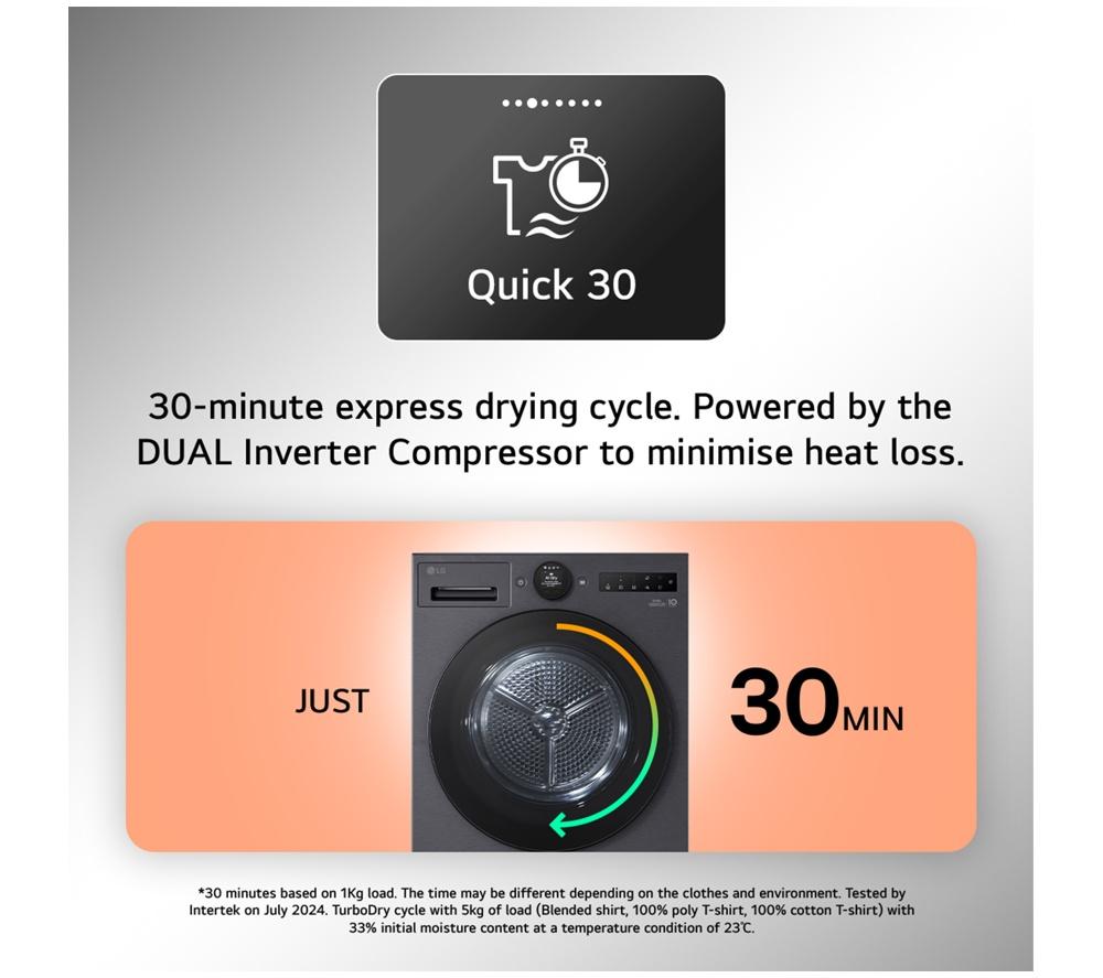 LG VX70 Series AI Dry RHX7009TWB 9 kg Heat Pump Tumble Dryer - White image number 7 of 21