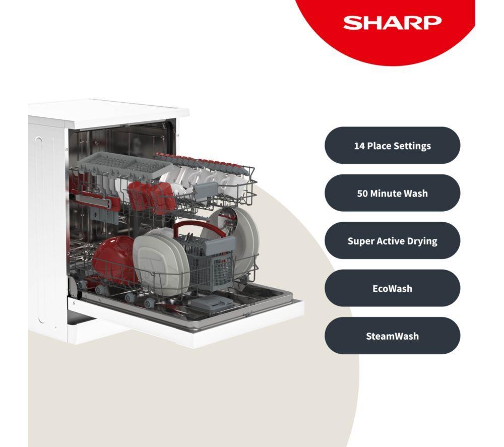 SHARP QW-NA1FF47D4W-EN Full-size Dishwasher - White image number 3 of 9