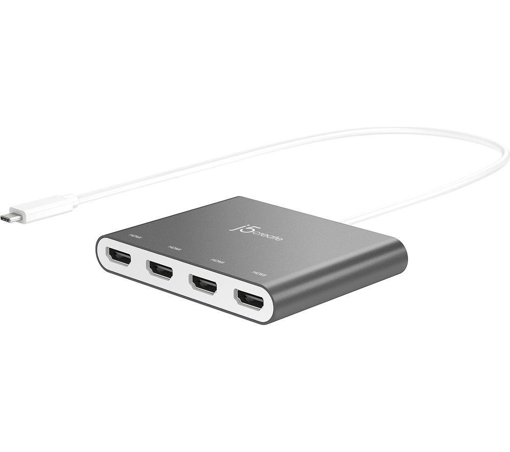 J5create Jca366 Usb Type-C To 4-Port Hdmi Adapter, Silver/Grey