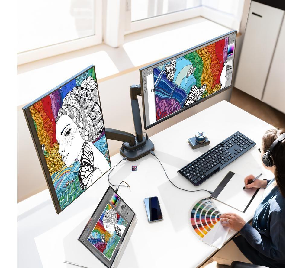 J5CREATE Dual Arm Full Motion 17-32" Monitor Desk Mount with Docking Station image number 4 of 9