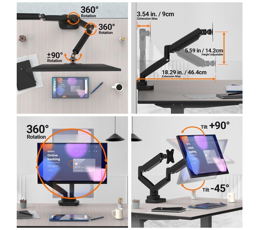 J5CREATE Dual Arm Full Motion 17-32" Monitor Desk Mount with Docking Station image number 5 of 9