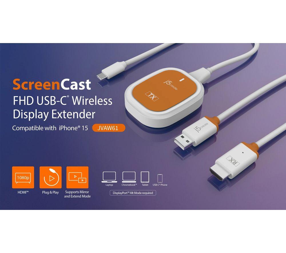 J5CREATE ScreenCast Full HD JVAW61-N USB Type-C to USB Display Adapter image number 5 of 5