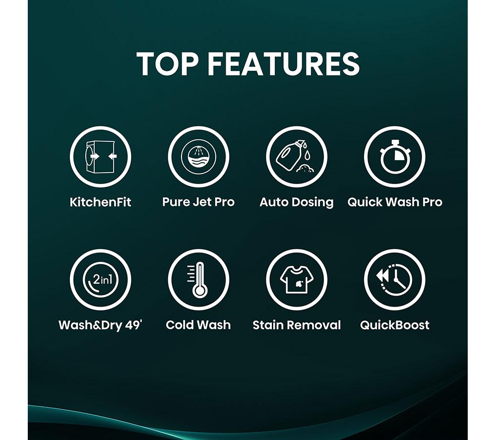HISENSE KitchenFit 5i Series WD5I1045BBQ WiFi-enabled 10.5 kg Washer Dryer - Black image number 2 of 29