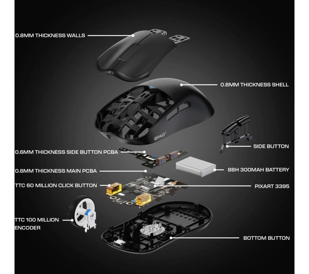 QPAD Mark Model 3 Wireless Optical Gaming Mouse - Black image number 7 of 22