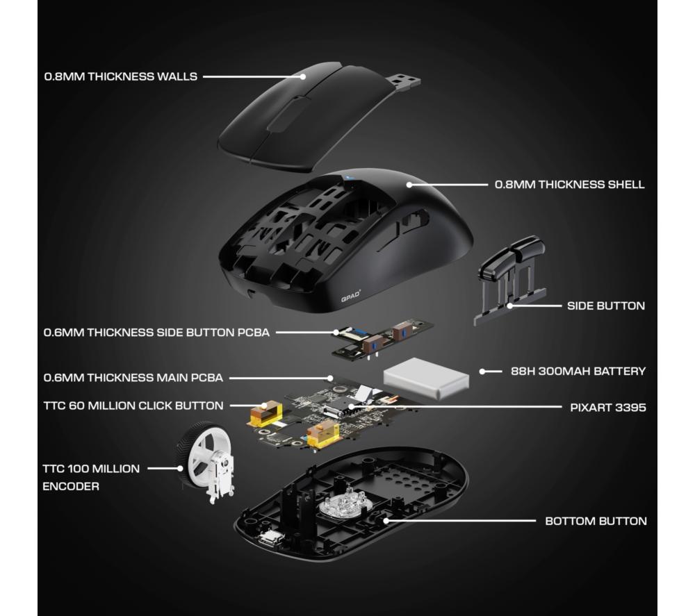 QPAD Mark Model 5 Wireless Optical Gaming Mouse - Black image number 3 of 27